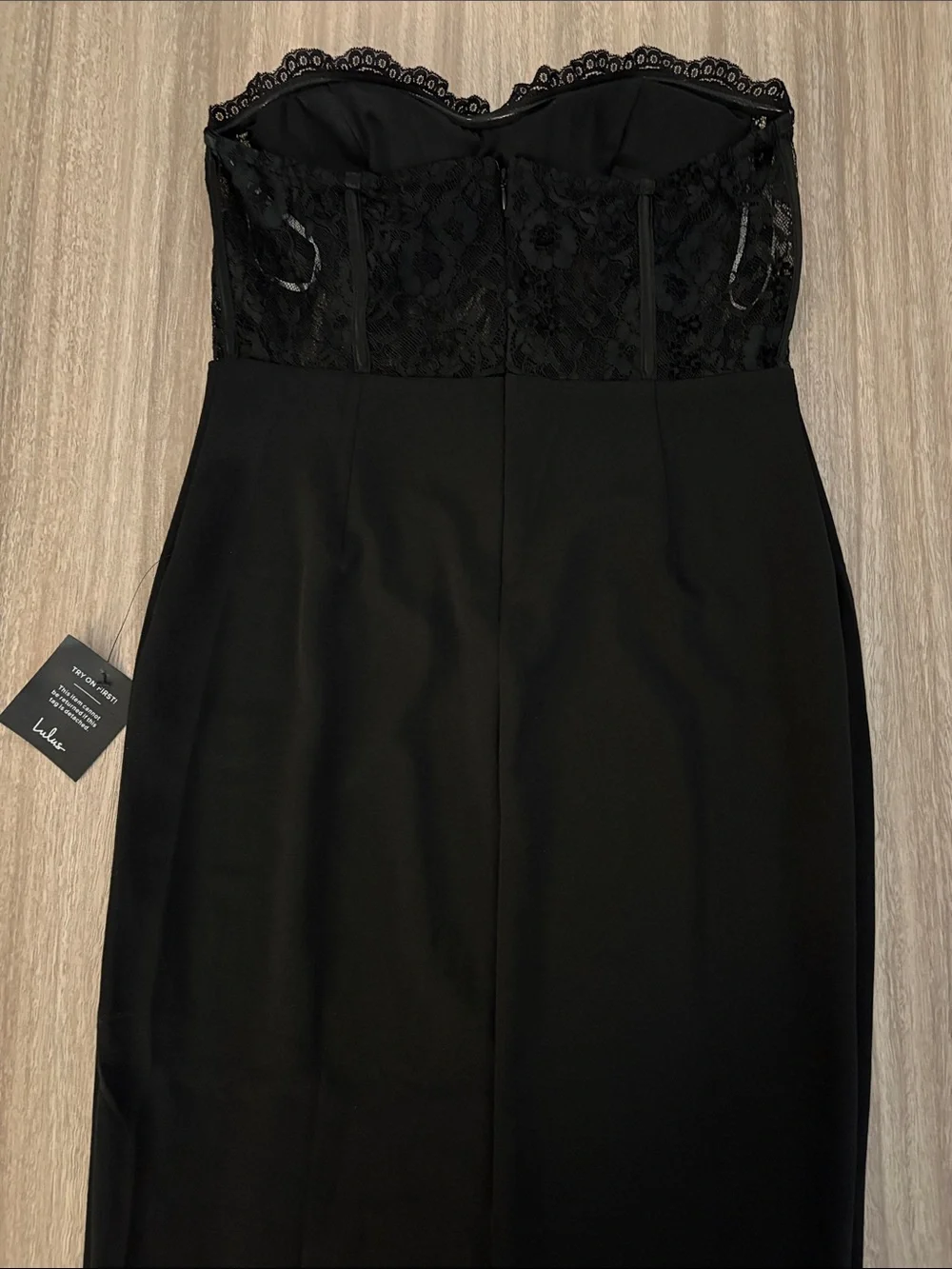 Lulu’s Strapless Lace Corset Midi Dress Women Size Large Black